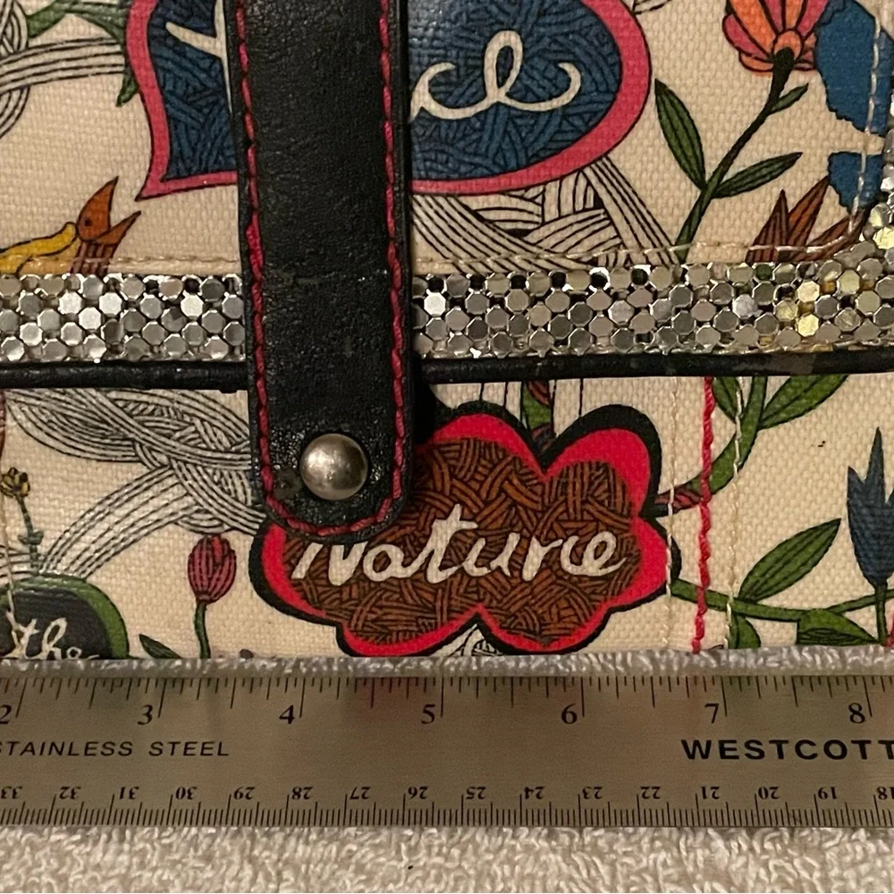 VTG: Sakroots Slim Clutch Bag (8.5 x 6) Nature Peace Ivory/Blk trim Sequins